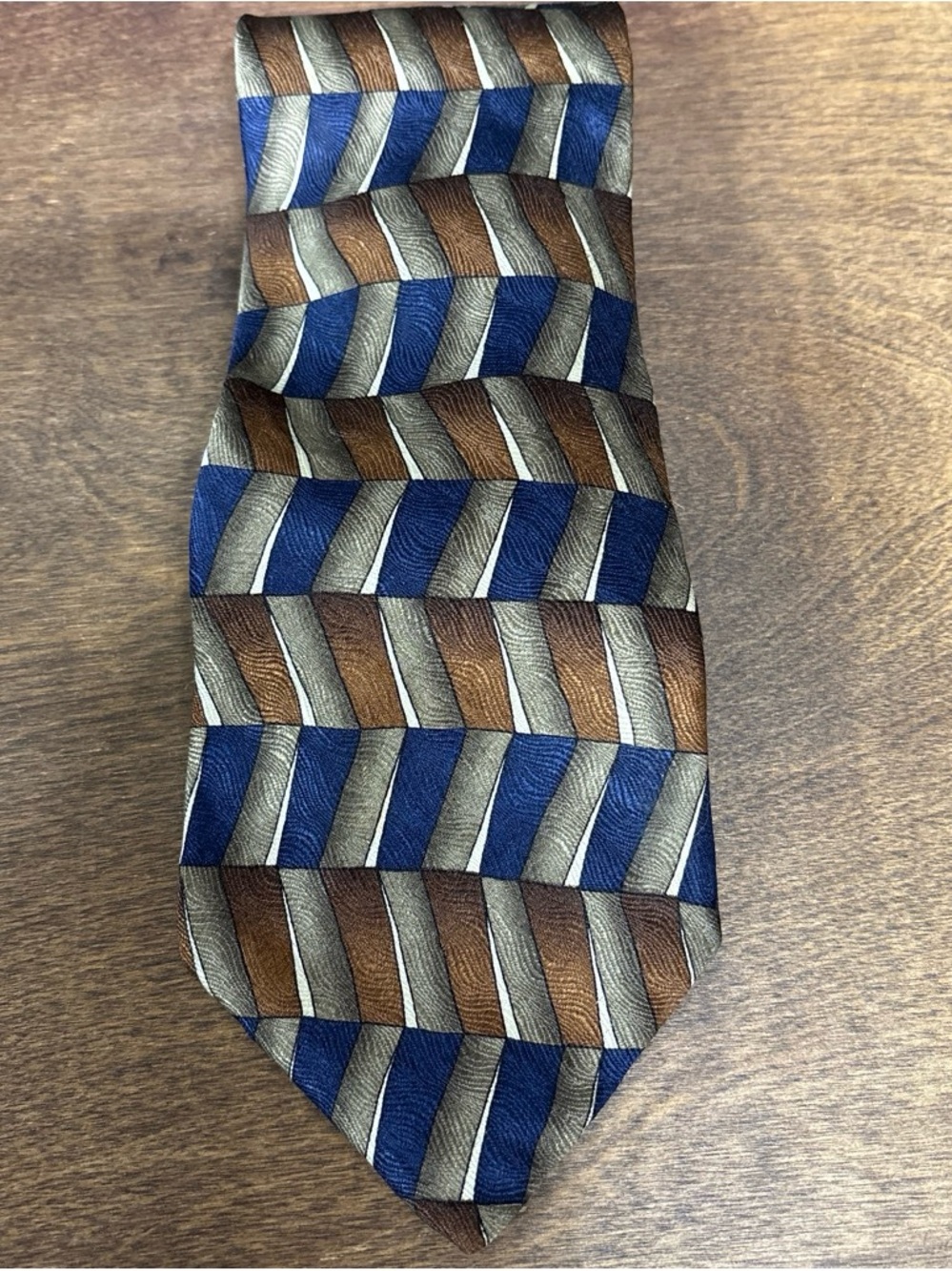 Ziggurat Vintage Blue, Brown & Gray Chevron Silk Tie